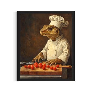 Lizard Animal Chef Poster Art Print, Kitchen Wall Art Poster, Original Painting Artwork Decor