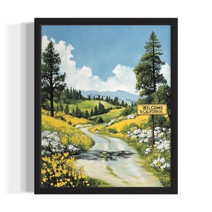 California Scene States Art Print, Living Room Wall Art Poster, Original Painting Artwork Decor
