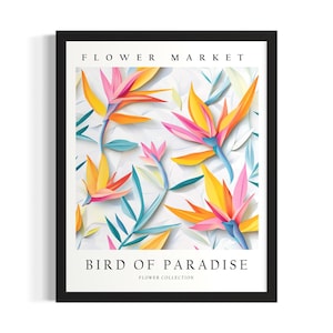 Bird of Paradise Flower 3D Poster Art Print, Living Room Wall Art Poster, Original Painting Artwork Decor