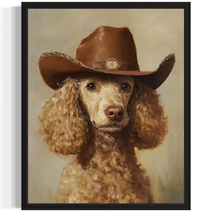 Pudel Cowboy Sattel Poster Kunstdruck, Tier Western Wilder Westen Malerei Wand Kunst Dekor Bilder