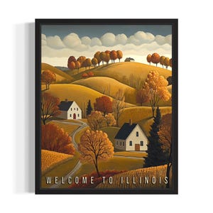 Illinois herfststaten kunstafdruk, woonkamer muurkunstposter, origineel schilderij artwork decor