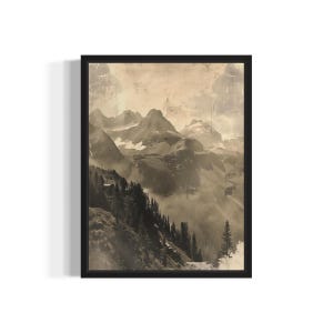 Mountains Poster Art Print, Vintage Gothic Wall Art Painting Decor Photo