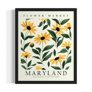 Maryland Flower Market States Art Print, Living Room Wall Art Poster, Original Painting Artwork Decor