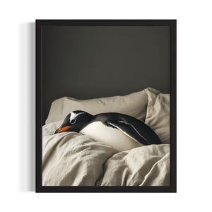 Penguin Animal Bedroom Poster Art Print, Bedroom Wall Art Poster, Original Painting Artwork Decor