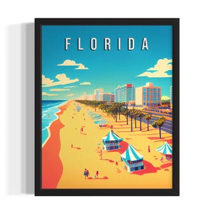 Florida Retro Beach States Art Print, woonkamer muurkunstposter, origineel schilderij artwork decor