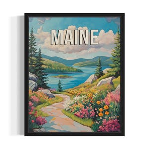 Maine Summer States Art Print, Living Room Wall Art Poster, Original Painting Artwork Decor