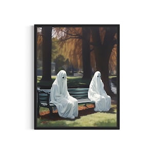 Ghost at Park Art Print, Vintage Gothic Wall Art Painting Decor Photo