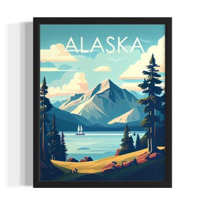 Alaska Nature States Art Print, Living Room Wall Art Poster, Original Painting Artwork Decor