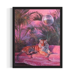 Tiger Animal Disco Poster Art Print, Living Room Wall Art Poster, Original Painting Artwork Decor