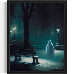 Ghost at an empty Park Art Print, Scary Spooky Gothic Wall Art Painting Decor Photo