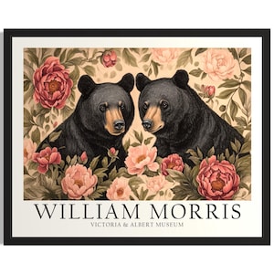 Black Bears William Morris Animals Poster Art Print, Living Room Wall Art Poster, Original Painting Artwork Decor