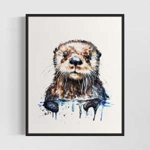 Sea Otter Watercolor Art Print, Sea Otter Painting Wall Art Poster, Original Artwork  by Artist