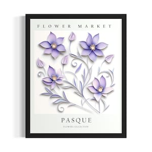 Pasque Flower 3D Poster Art Print, Living Room Wall Art Poster, Original Painting Artwork Decor