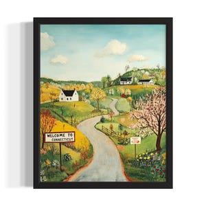 Connecticut Scene States Art Print, Living Room Wall Art Poster, Original Painting Artwork Decor