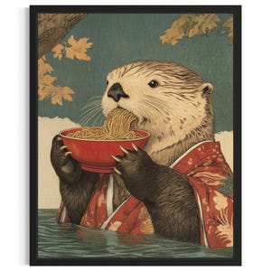 Sea Otter Animal Kitchen Ramen Poster Art Print, Kitchen Wall Art Poster, Original Painting Artwork Decor