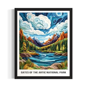Gates of the Artic National Park Poster Art Print, Living Room Wall Art Poster, Original Painting Artwork Decor