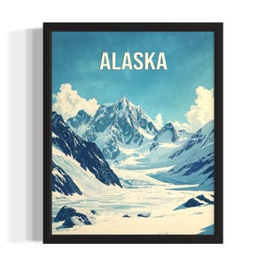Alaska Glaciers States Art Print, Living Room Wall Art Poster, Original Painting Artwork Decor
