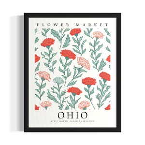 Ohio Flower Market States Poster Art Print, Living Room Wall Art Poster, Original Painting Artwork Decor