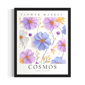 Cosmos Flower 3D Poster Art Print, Living Room Wall Art Poster, Original Painting Artwork Decor
