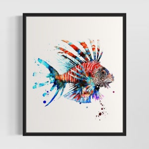 Lion Fish Watercolor Art Print, Lion Fish Wall Art Poster, Original Artwork  by Artist