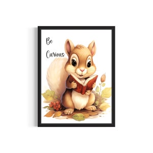 Chipmunk Nursery Decor Art Print Poster, Baby Room Animal Watercolor Decor