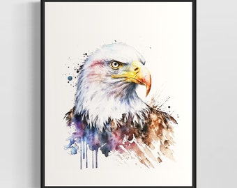 Bald Eagle Watercolor Art Print, Bald Eagle Painting Wall Art Decor, Original Artwork  by Artist