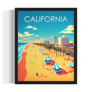 California Beach States Art Print, Living Room Wall Art Poster, Original Painting Artwork Decor