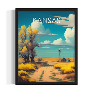 Kansas Landscape States Art Print, Living Room Wall Art Poster, Original Painting Artwork Decor