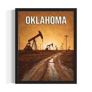 Oklahoma oil country States Poster Art Print, Living Room Wall Art Poster, Original Painting Artwork Decor