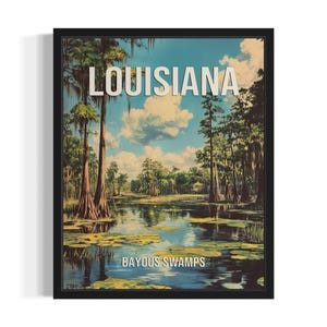 Louisiana Bayous Swamps States Art Print, Living Room Wall Art Poster, Original Painting Artwork Decor