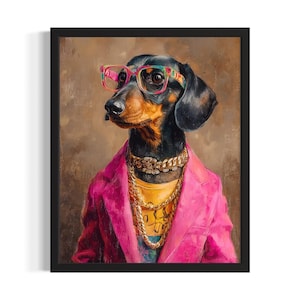 Dachshund Dog Poster Art Print, Living Room Wall Art Poster, Original Painting Artwork Decor