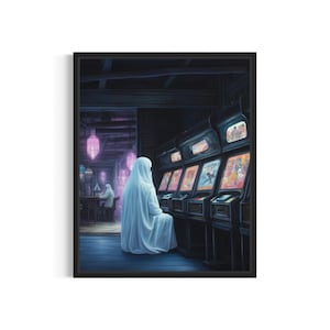 Ghost at Arcade Art Print, Vintage Gothic Wall Art Painting Decor Photo