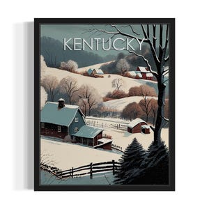 Kentucky Winter Scene States Art Print, Living Room Wall Art Poster, Original Painting Artwork Decor