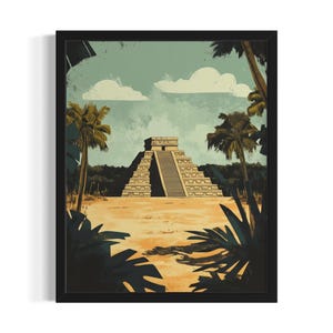 Chichen Itza Mexico Landscape Poster Art Print, Living Room Wall Art Poster, Original Painting Artwork Decor