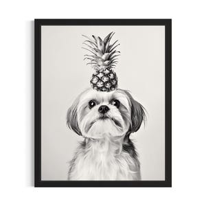 Shih Tzu und Ananas Küche Hund Poster Kunst Druck, Küche Wand Kunst Poster, Originale Malerei, Kunstwerk Dekor