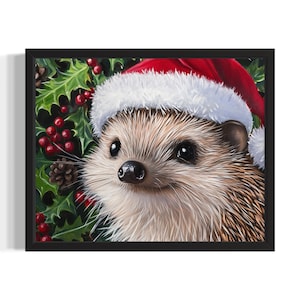 Hedgehog Christmas Animals Poster Art Print, Living Room Wall Art Poster, Original Painting Artwork Decor