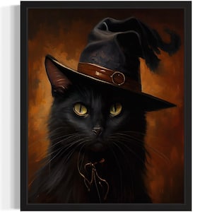 Heks kat kunstafdruk, eng spooky gotische muur kunst schilderij decor foto