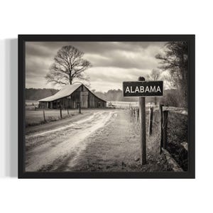 Alabama Vintage Black and White States Art Print, Living Room Wall Art Poster, Original Painting Artwork Decor