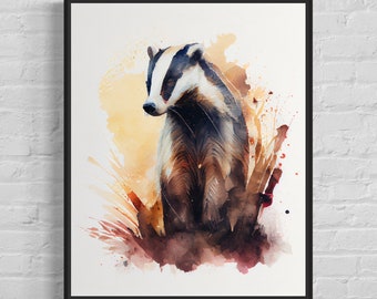 Badger Watercolor Art Print, Badger Monitor Painting Wall Art Decor, Original Artwork  by Artist