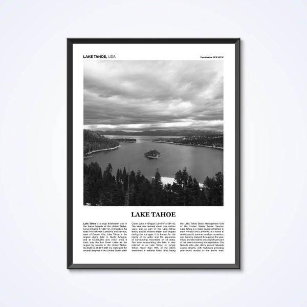 Lake Tahoe Black and White Print, Lake Tahoe  Photo Poster, Lake Tahoe Photo Art Home Decor Gifts,  Lake Tahoe Travel Poster