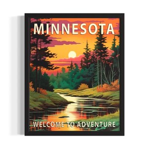 Minnesota Scenery Sunset States Plakat Art Print, Plakat ścienny do salonu, Oryginalne dzieło sztuki dekoracyjnej
