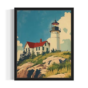 Maine Lighthouse States Art Print, Living Room Wall Art Poster, Original Painting Artwork Decor