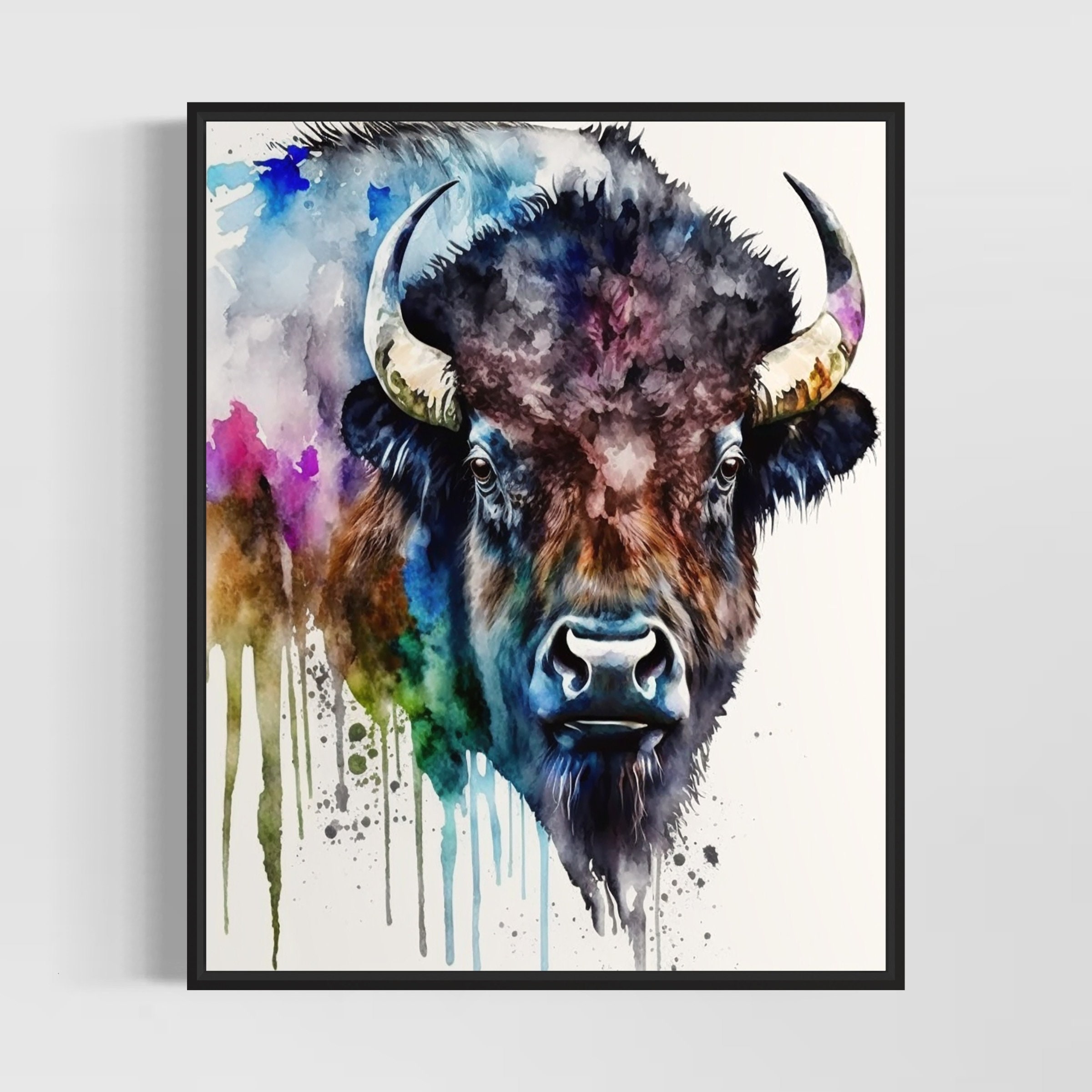 Colorful Bison Watercolor Art Print, Bison Painting Wall Art Decor, Original Artwork  by Artist