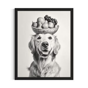 Golden Retriever with Fruit Bowl Kitchen Dog Poster Art Print, Kitchen Wall Art Poster, Original Painting Artwork Decor