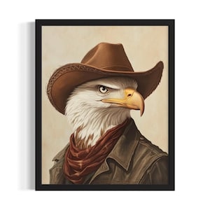 Eagle Animal Cowboy Poster Art Print, Living Room Wall Art Poster, Original Painting Artwork Decor