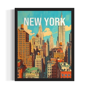 New York City Vintage States Poster Art Print, Living Room Wall Art Poster, Original Painting Artwork Decor