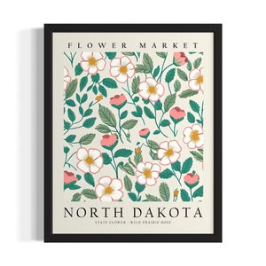 North Dakota Flower Market States Poster Art Print, Living Room Wall Art Poster, Original Painting Artwork Decor