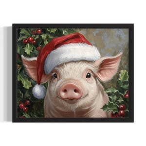 Póster artístico de animales navideños de cerdo, póster de arte mural para sala de estar, pintura original decorativa.