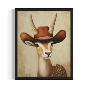 Antelope Animal Cowboy Poster Art Print, Living Room Wall Art Poster, Original Painting Artwork Decor