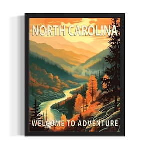 Cartaz de arte com cenário dos estados da Carolina do Norte, pôster de arte de parede para sala de estar, decoração de pintura original